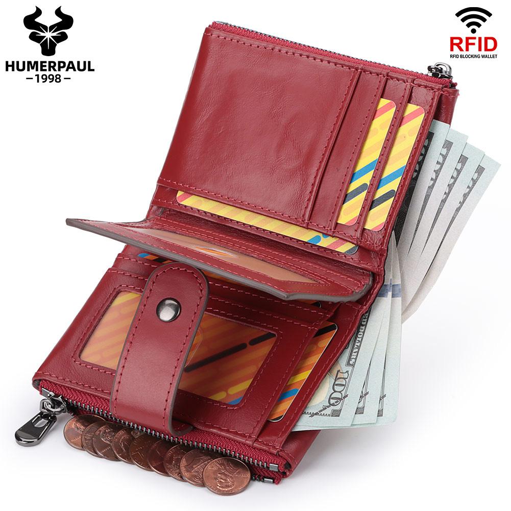 Humerpaul ארנקי נשים עור אמיתי RFID מחזיק כרטיס קצר קטן עם שרשרת ארנק מטבעות תיק כסף זכר איכות