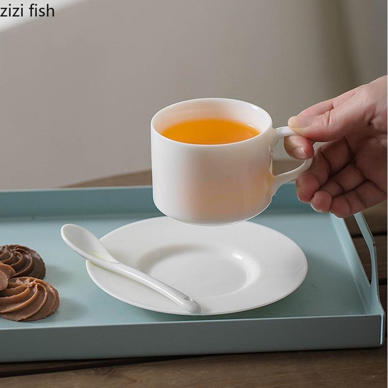 Mutton Fat Jade Porcelain Coffee Cup and Saucer Set Couple Water Cup Afternoon Tea Cup Milk Tea Cups Milk Mugs Coffee Mugs