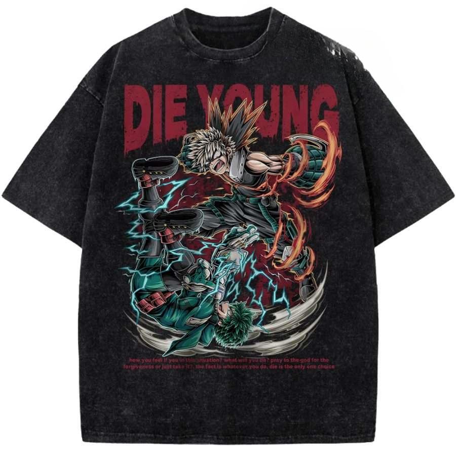 My Hero Academia Todoroki Shoto Printed Tee Men Women Washed Cotton T-shirts Manga Vintage T Shirt Harajuku Short Sleeve Tshirt