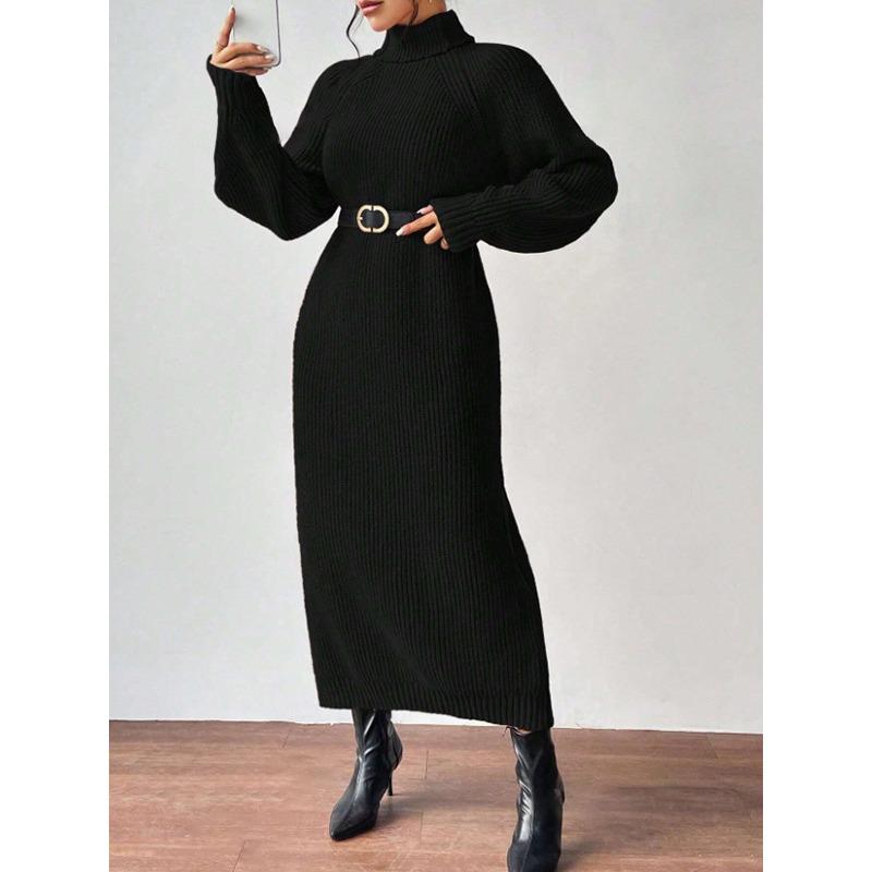 Fashion Straight Casual Loose Bottoming Dress Autumn Winter Thicken Women Turtleneck Knitted Dresses Solid Maxi Sweater Dress