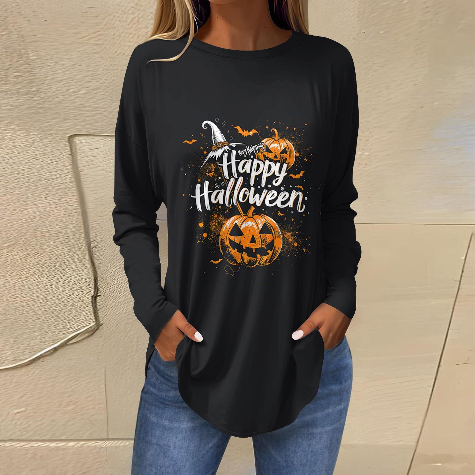 Женская свободная футболка с длинным рукавом с круглым вырезом и принтом — фото 8