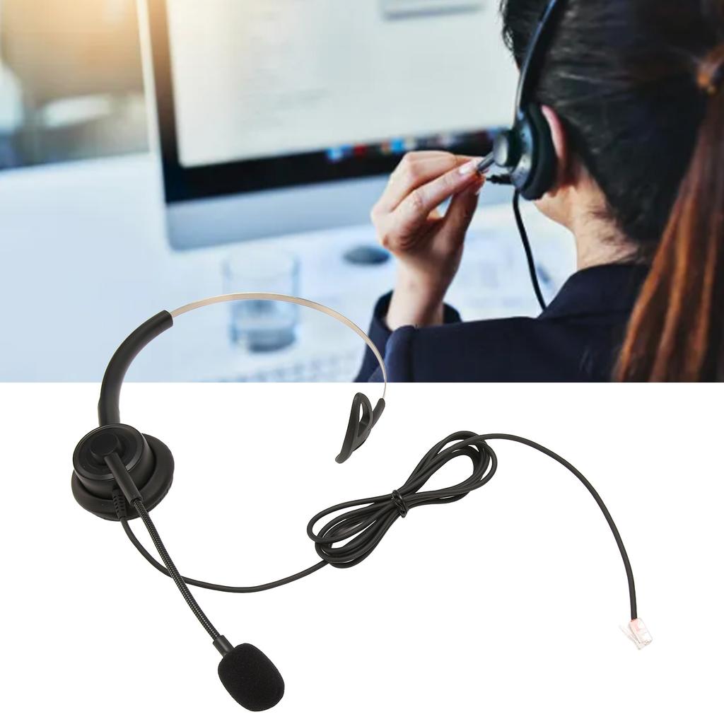 Business Headset Long Cord Professional Telephone Headset Noise Canceling Single Ear Soft Ear Cushions for Insurance