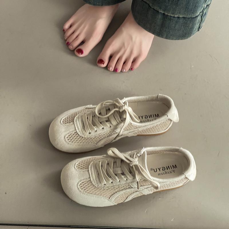 Stylish, simple and breathable versatile flat-bottomed German training shoes for women's 2025 summer new casual lace-up white shoes Forrest Gump shoes