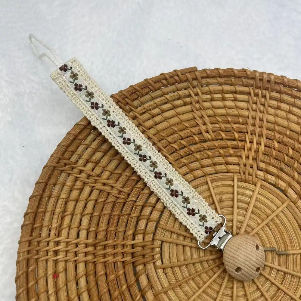 Wooden Dummy Nipple Holder Cute Flower Print Teether Pendant New Baby Pacifier Chain  Baby Use