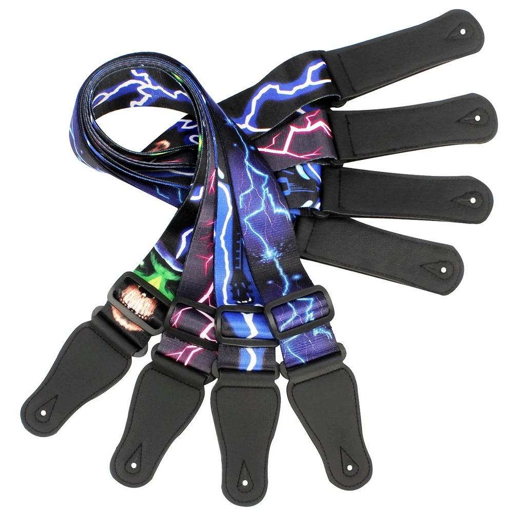 Adjustable Guitar Strap Shoulder Strap Lightning Pattern for Acoustic Electric Guitar Bass Guitar Strap Guitar Accessories