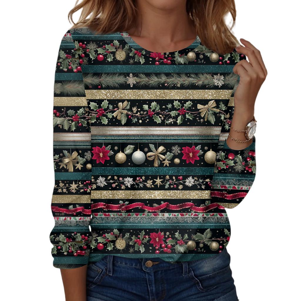Women's Fashion Casual H Printed V-Neck Long Sleeve Decorative Button T-Shirt Tops