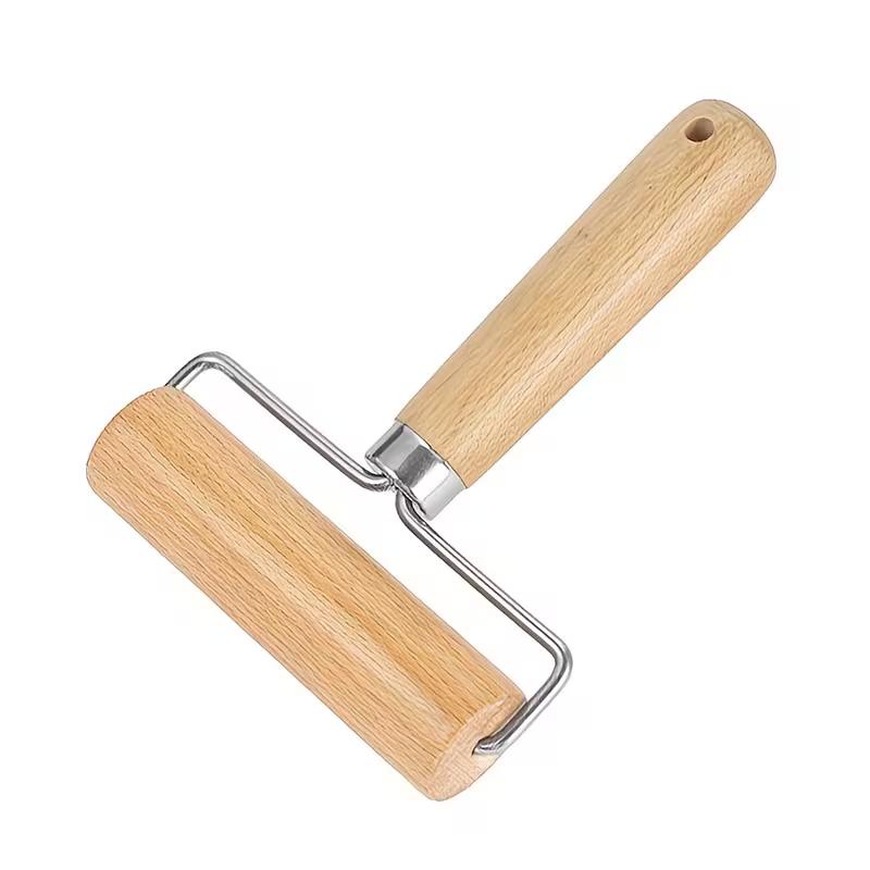 T Shape Wooden Rolling Pin Stainless Steel Dough Roller Dumpling Wrapper Rolling Tool Manual Pastry Roller for Baozi Dumpling Pizza Baking