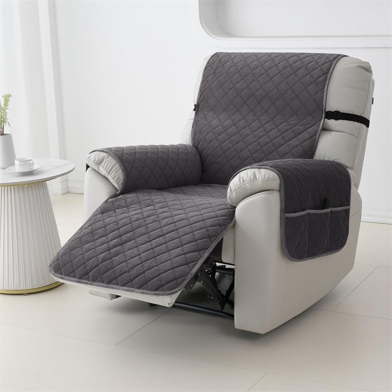 1 Seat Solid Color Recliner Cover Non-Slip Armchair Slipcover with Elastic Strap Sofa Couch Furniture Protector Decor for Home