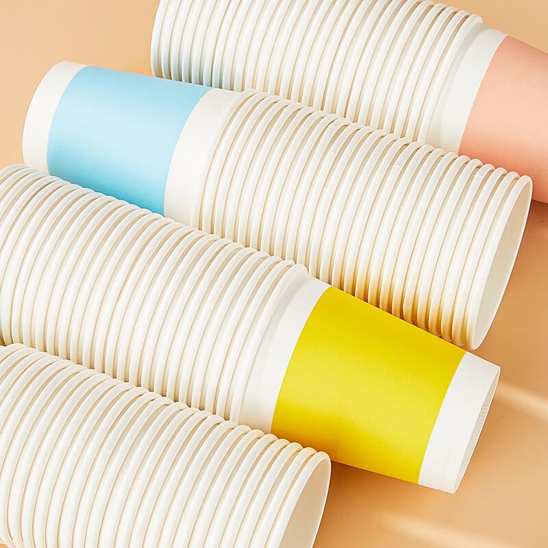 YOUAO Disposable Cups, Extra Thick, 270ml*100 Pieces, Four Colors, for Home, Office, And Business Receptio