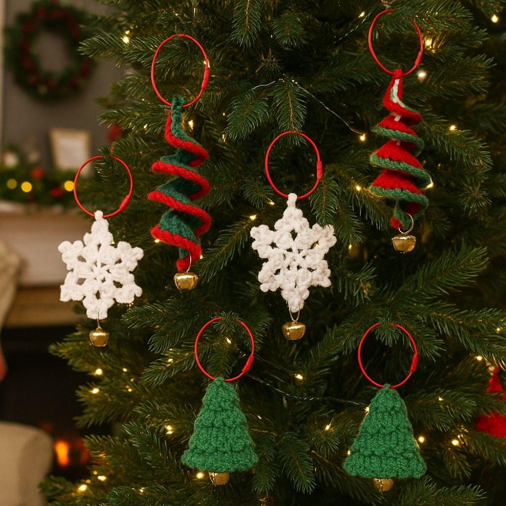 Yarn Weaving Christmas Hanging Ornament Snowflake Bell Cartoon Christmas Wind Chime Handmade Knitted Christmas Tree Bell