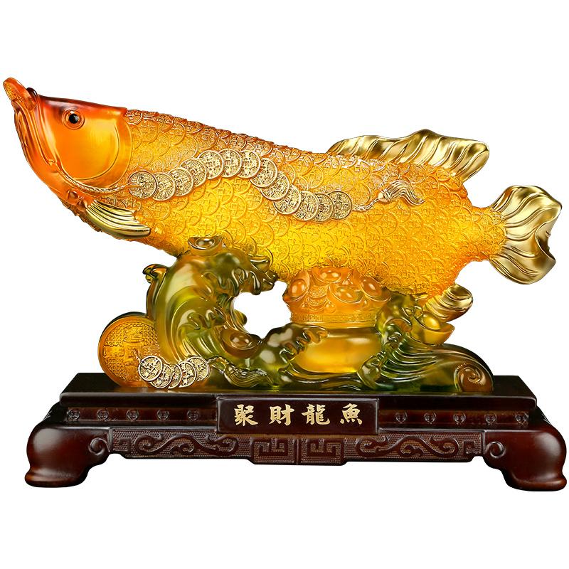 Arowana Decorative  Mascot Statue Resin Sculpture Luxury Home Room Office Wealth Gathering Statue  High Quality Gift