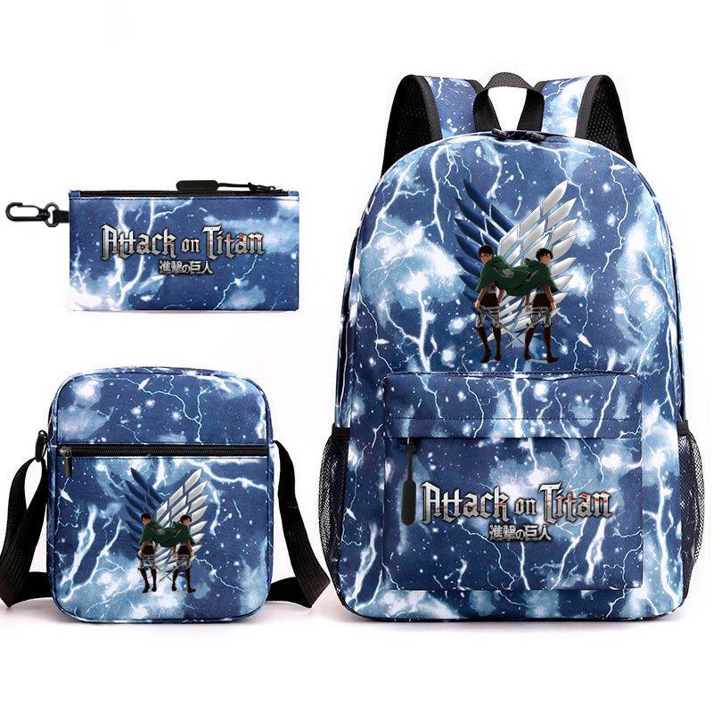 Attack Giant Elementary School Bag Backpack Casual School Bag Three-piece Set