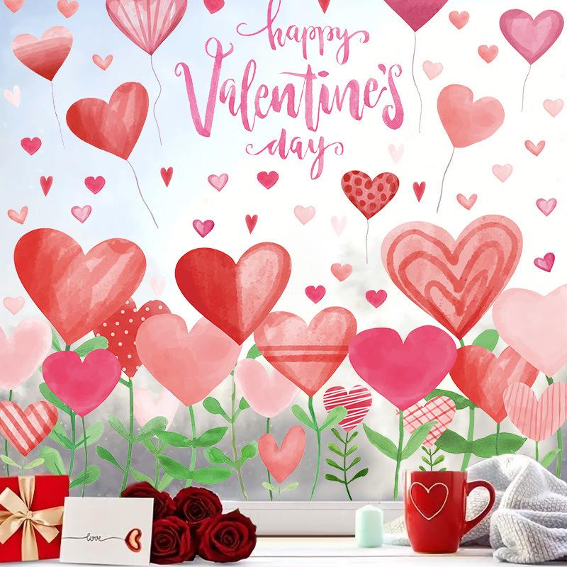 Heart Love Glass Window Stickers 3D Valentine's Day Scene Decoration Background Glass Static Wall Stickers Creating Holiday