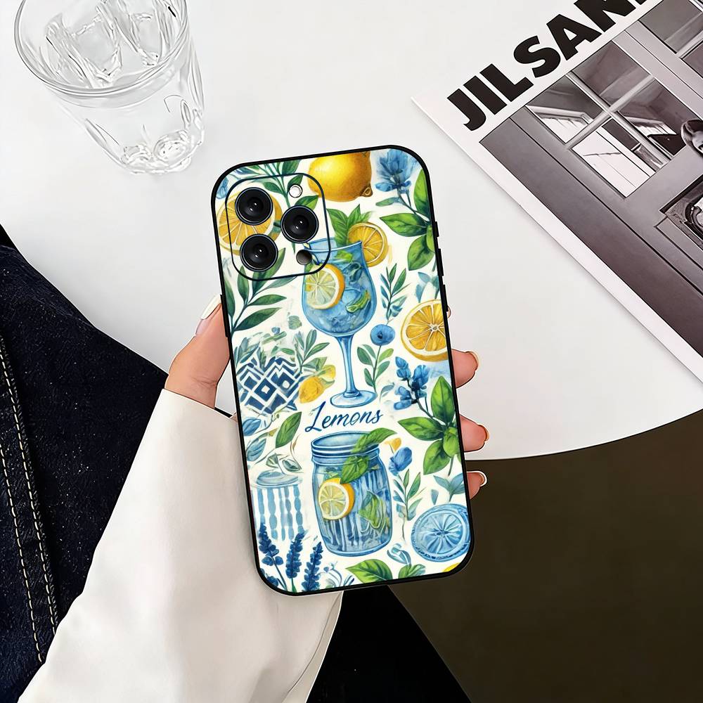

Ocean Wine Glass Lemon Phone Case For iPhone 17, 16,15,14,13,12,11 Plus,Pro Max, Others Soft Black Cover iPhone15pro