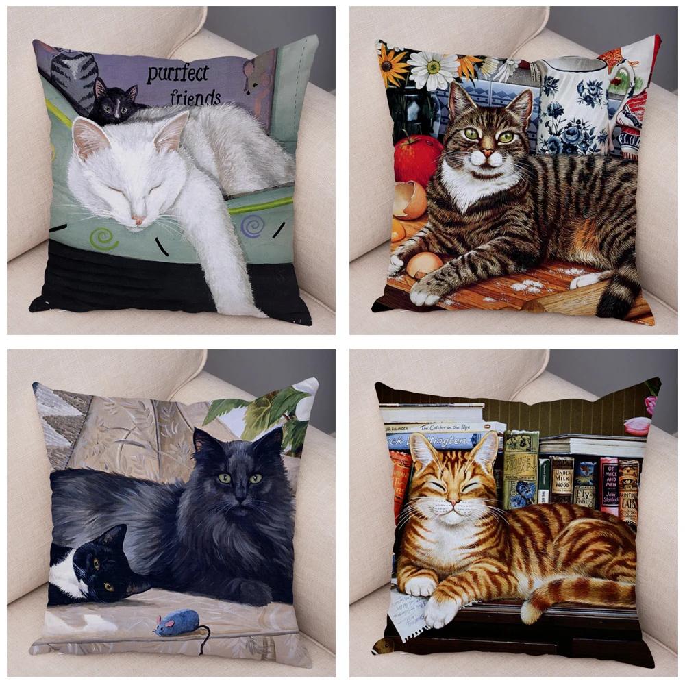 Pet cartoon animal pillowcase sofa home car  cute watercolor cat cushion cover decoration