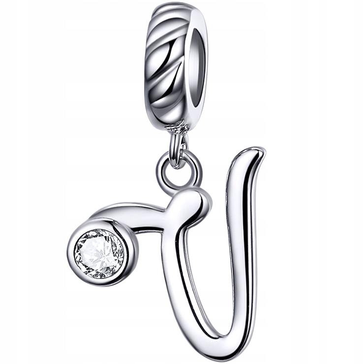 Charms Letter V Pendant Pr 925 Bead Zirconia Hanging Letter
