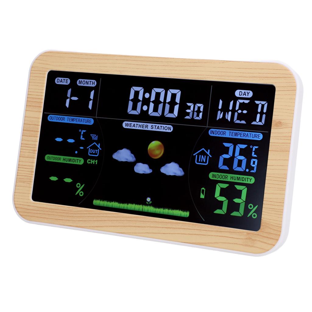 LCD Weather Clock Indoor Outdoor Temperature Humidity Monitor 24 Hour Weather Forecast for Garage