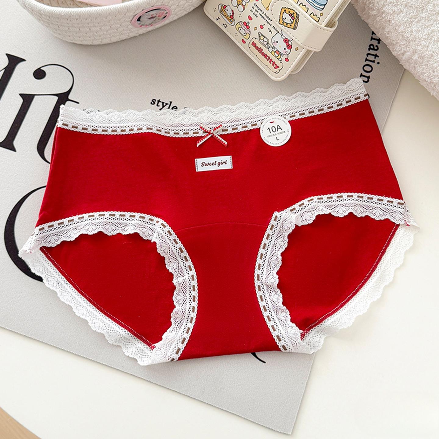 Women s New Summer Sweet 10A Antibacterial Pure Cotton Extended Crotches Comfortable Skin Friendly Briefs M красный