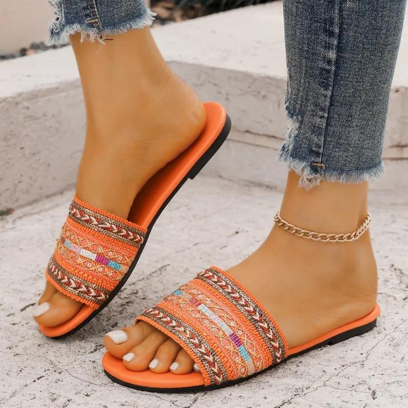 2026 Brand Women s Shoes Basic Women s Slippers Fashion Color Matching Daily Slippers Women New Peep Toe Plus Size Flat Slippers 36