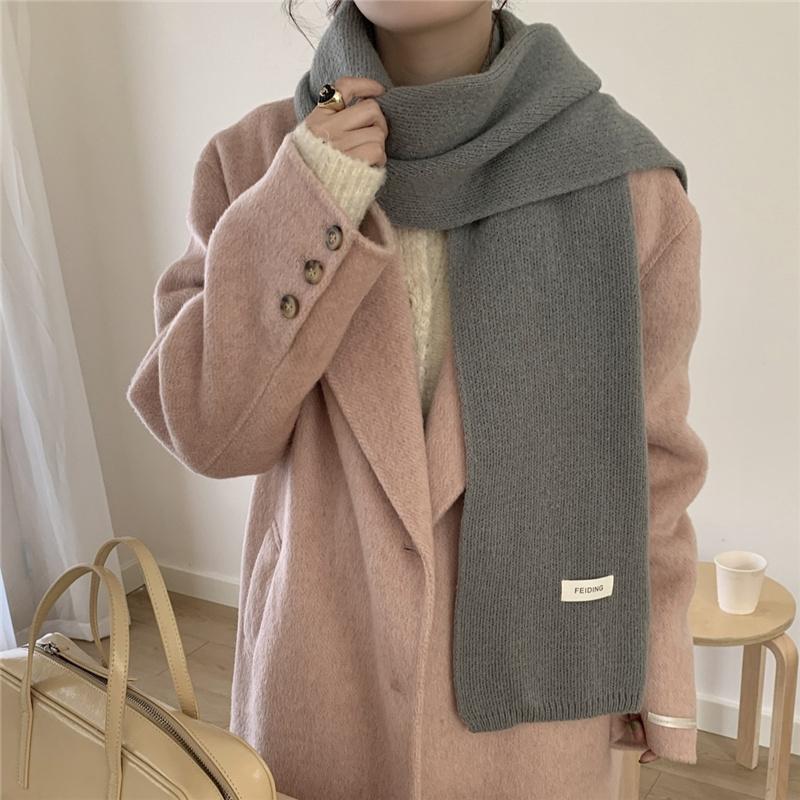 Hick Knitted Snood for Women 160x20cm Warm Winter Neck Warmer Solid Color Cashmere-like Fleece Scarf