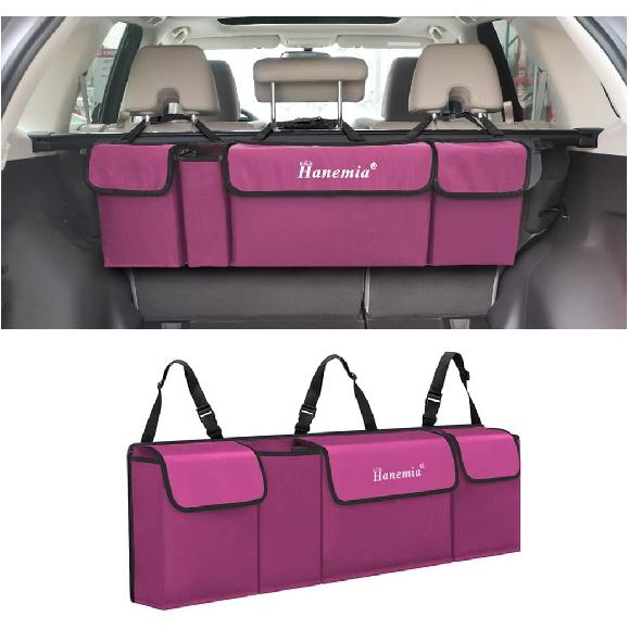 Car Trunk Organizer and Storage, Backseat Hanging Organizer for SUV, Truck, MPV, Waterproof, Collapsible Cargo Storage Bag with 4 Pockets, Car