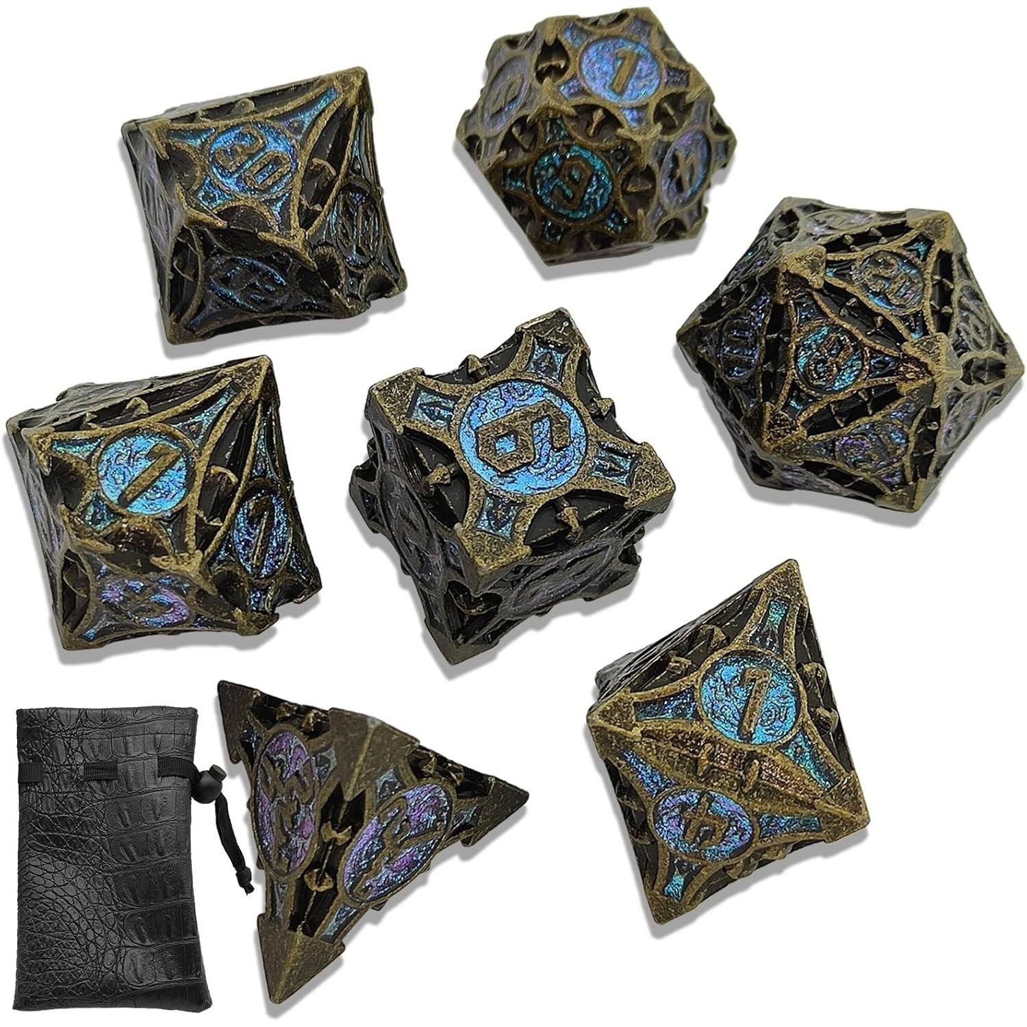 

Металлический набор игральных костей DND D20 Polyhedral, подходит для Dungeons and Dragons RPG MTG Role Playing Pathfinder, настольные игры, аксессуары с сумкой для хранения циан/синий
