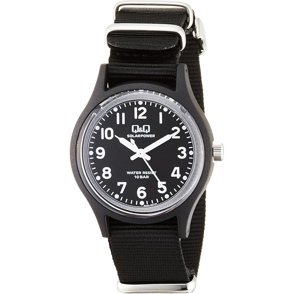 Citizen Q&Q Solar Waterproof Watch 10 Bar Black Analog Lightweight Nylon Strap Unisex E05A-001VK