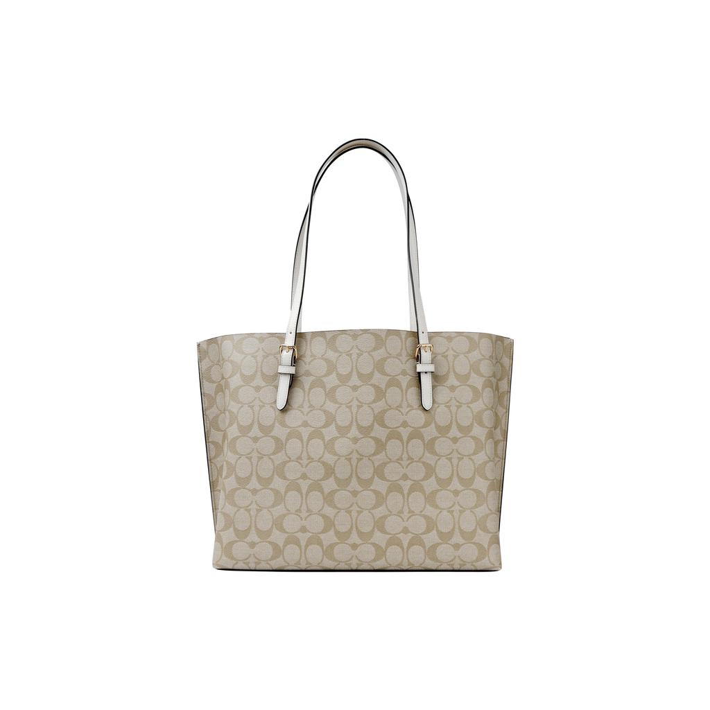 Coach Mollie Classic Logo Monogram Print Coated Canvas And Smooth Leather Tote Bag Women tote bags White Khaki 1665-IMDQC