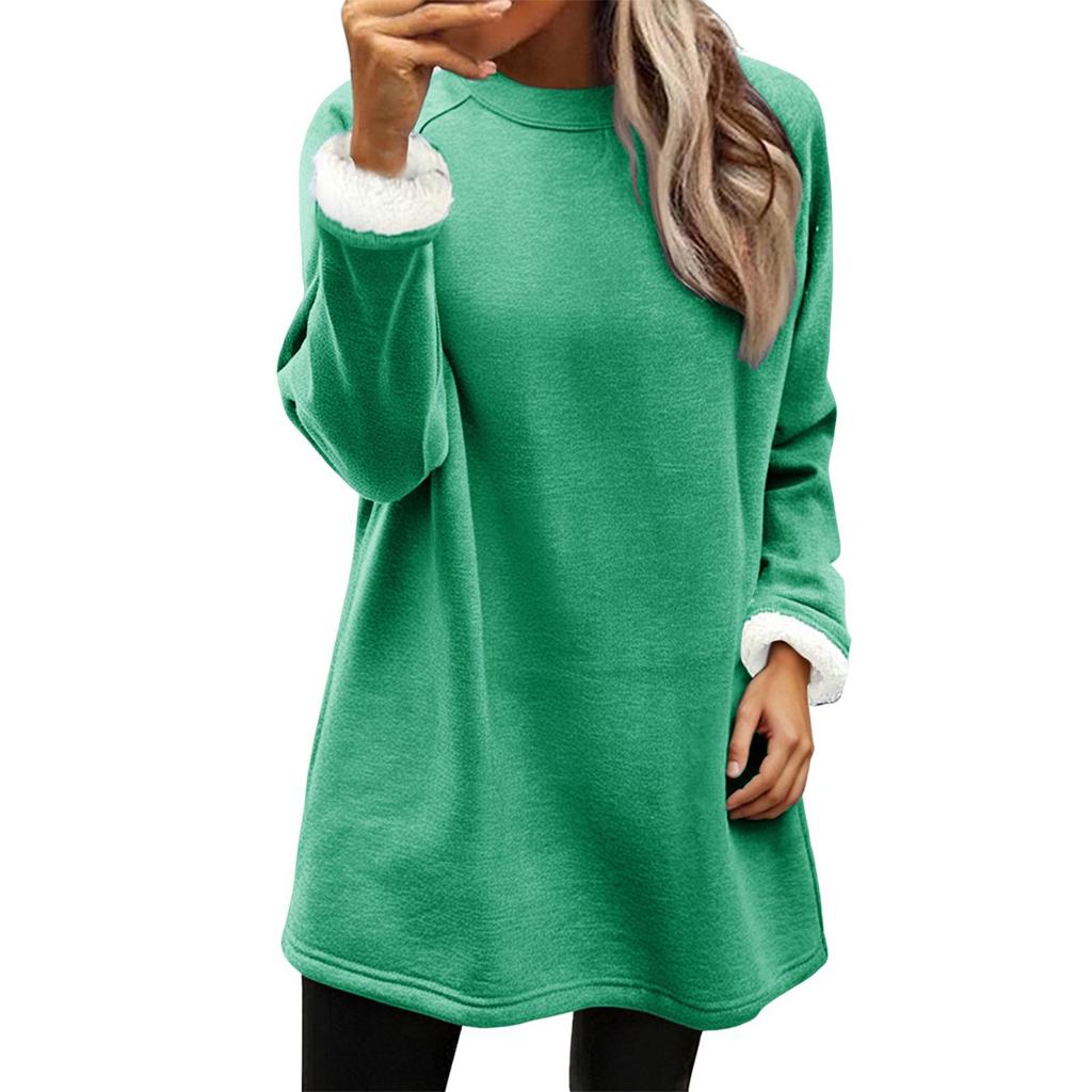 Women's Solid Fleece Lined Sweatshirt Dress Crew Neck Long Sleeve Loose Warm Casual Home Wear Winter Mini Dress