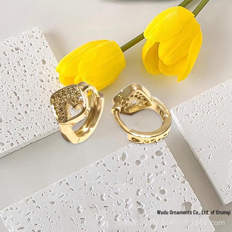 Elegant Gold Geometric Stud Earrings for Women, Copper with Zirconia, Lightweight Luxury Jewelry Copper Inlaid Zirconia
