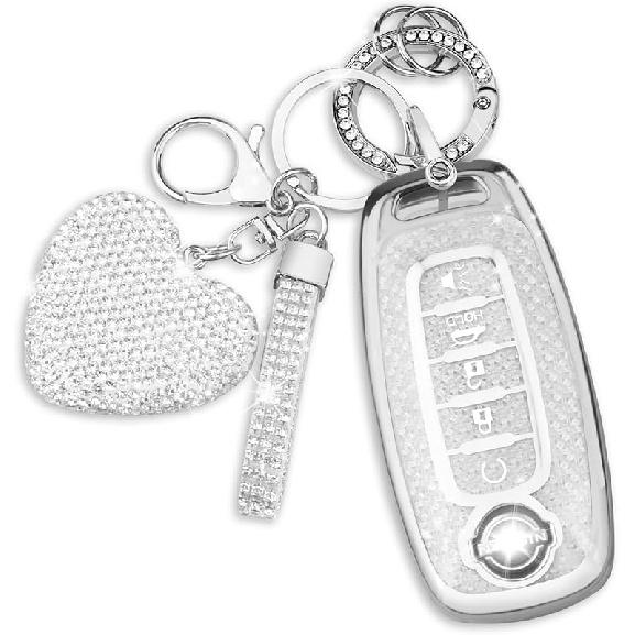 QBUC Key Fob Cover For Nissan With Heart Keychain, Car Key Fob Protector For Women, 5 Buttons Key Case Compatible With 2024 2025 Pathfinder Rogue,