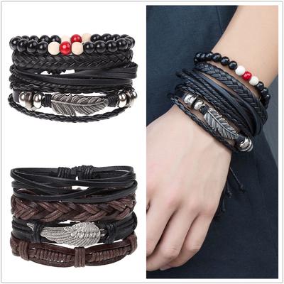 New Retro Multi-layer Woven Combination Bracelet Set, Cowhide Hand Rope, Fashion Trend Leather Bracelet, Unisex