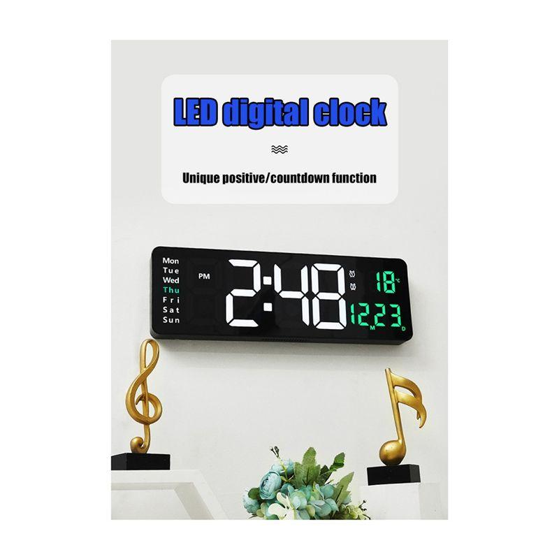 M-Modern-1 Piece LED Digital Wall Clock Temp Date Week Display Dual Electronic Alarms Table With Remote Control Green