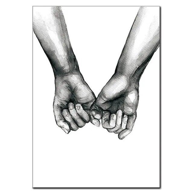Black and White Love Holding Hands Canvas Painting Wall Art Pictures Nordic Posters and Prints Living Room Corridor Home Decor