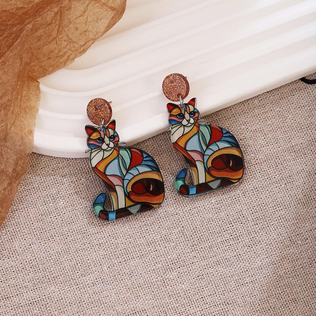 Creative Cartoon Design Sense Symphony Swan Cat Earrings, Autumn And Winter Colorful Animals High Sense Unique Earrings Women