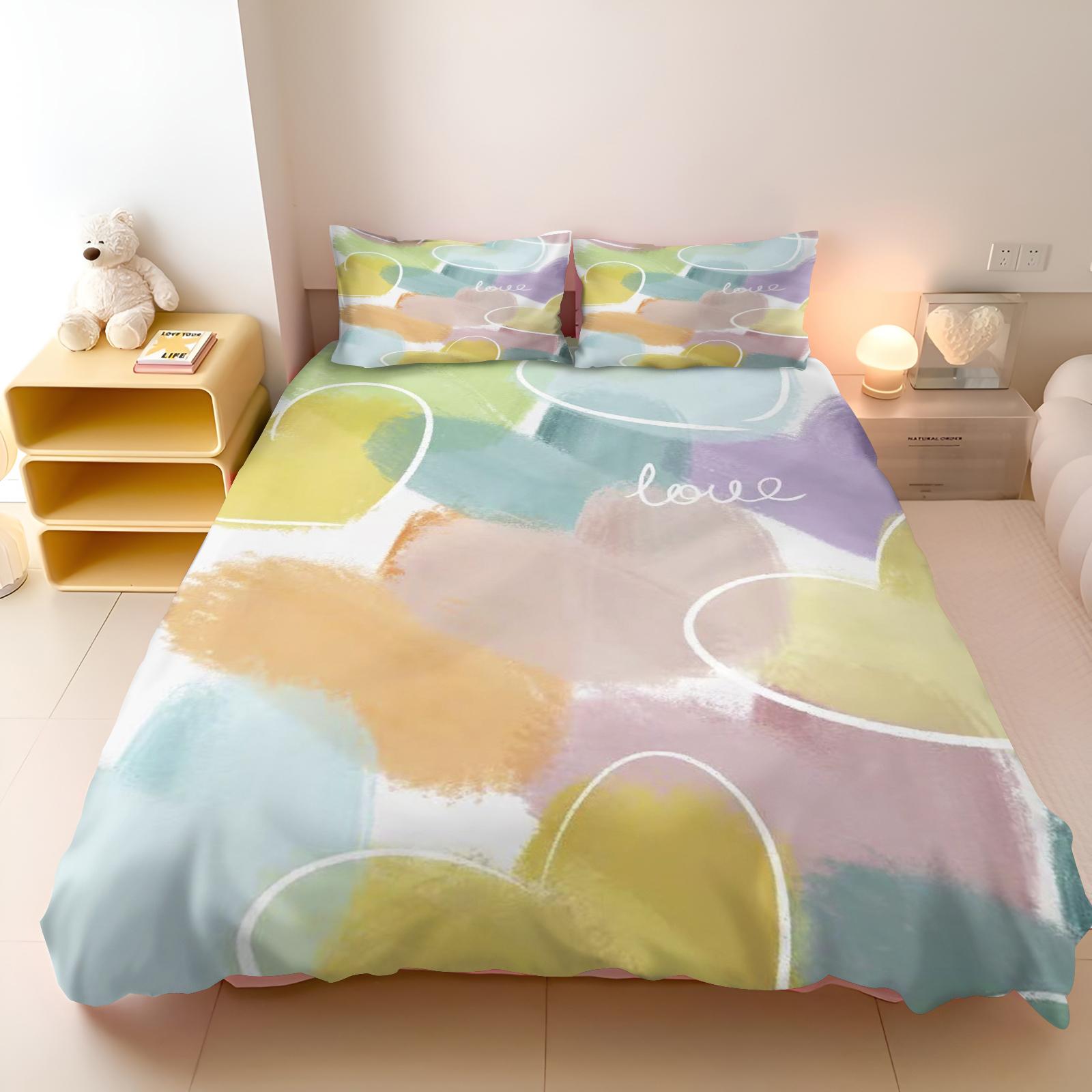 Cute  Cartoon Love Print Bedding Set Duvet Cover 1 Duvet Cover 2 Pillowcases Adult And Children Bedding Set Luxury Gifts 135x200cm