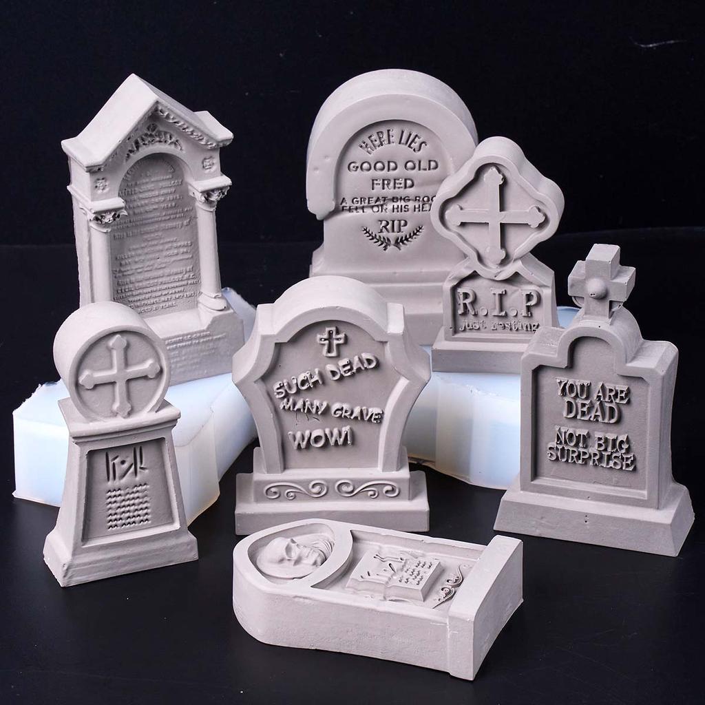 3D Multi Style Relief Cross Tombstone Candle Mold DIY Halloween Skull Soap Silicone Molds Plaster Resin Craft Making Home Decor