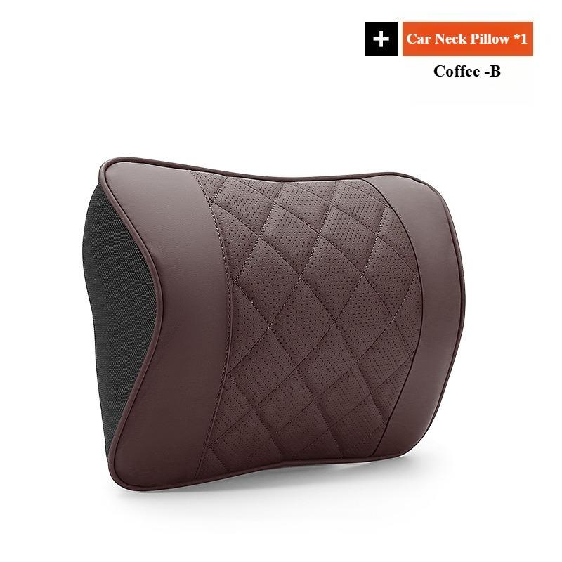 Nappa Leather Car Neck Cushion Waist Support Pillow Memory Foam Car Headrest Lumbar Support Seat Accessories Car Neck Pillow Set