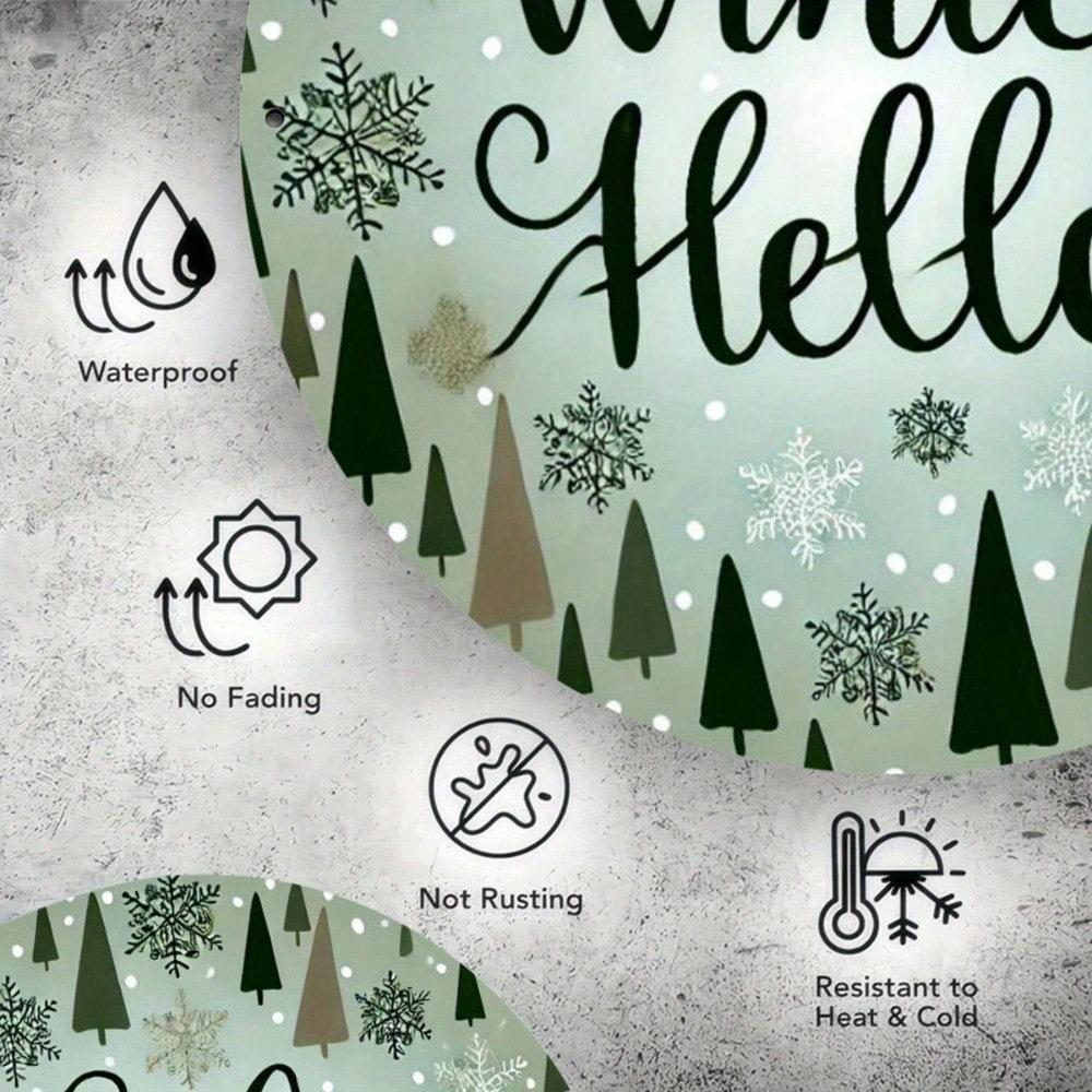Winter Round Iron Wall Art Hello Sign 7.8 Inch Metal Plaque Decorative For Front Door Porch Living Room Bedroom Home Decor Gift