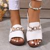 Plus Size 2025 Summer New Women's Platform Slippers Solid Color Comfortable Metal Buckle Decorative Slippers Women