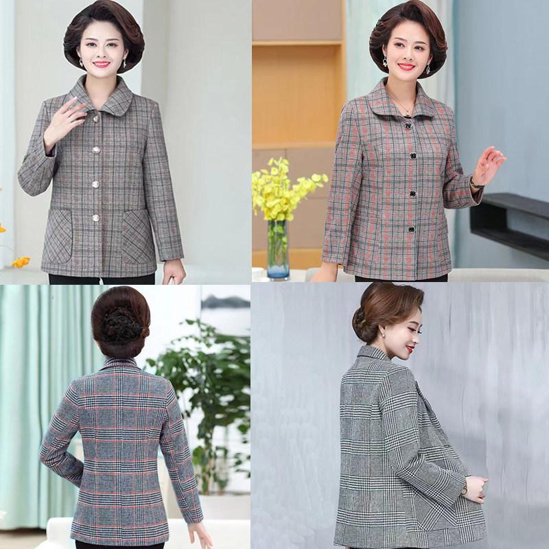 מעיל מזדמן סתיו לאמא בגיל העמידה עם משובץ ז'קט קצר לנשים בגיל העמידה וקשישות