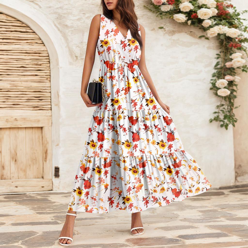 Women's Flowing Dresses Women's Summer Dresses Casual Sleeveless Long Dresses Cute Floral Long Dresses