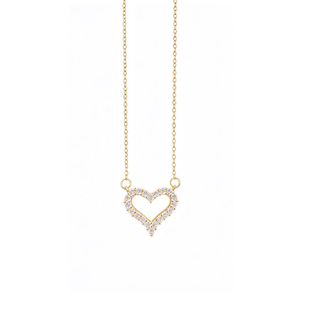 Elegant Zirconia Heart Necklace: Sparkly Full Circle Design, French Princess Style, Simple Clavicle Chain for Women