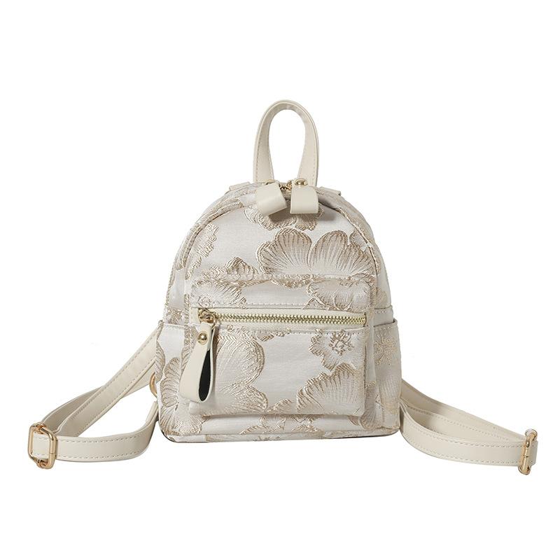 Small Niche Design Chinese Style Embroidered Flower Bag, New Fashionable Backpack for Women's Outdoor Travel, Small Backpack