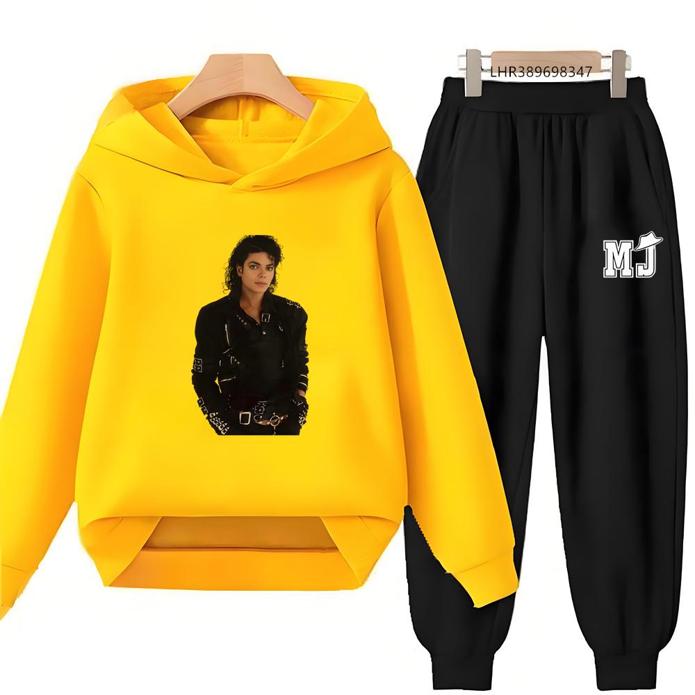 TZWYChildren's Hoodie+Pants Suit Black 3-12 Years Girl Sweatshirt Sets Boys Pants Suits Michael Jackson Printing Autumn Clothing