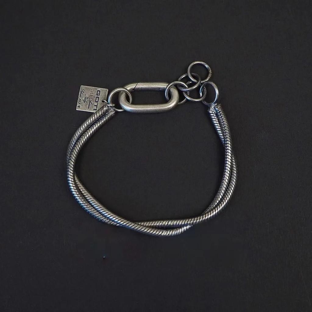 Bransoletka Krzyż Podwójny Łańcuszek Skręcony Kształt Kości Węża Ciężka Praca Stara Vintage Bransoletka