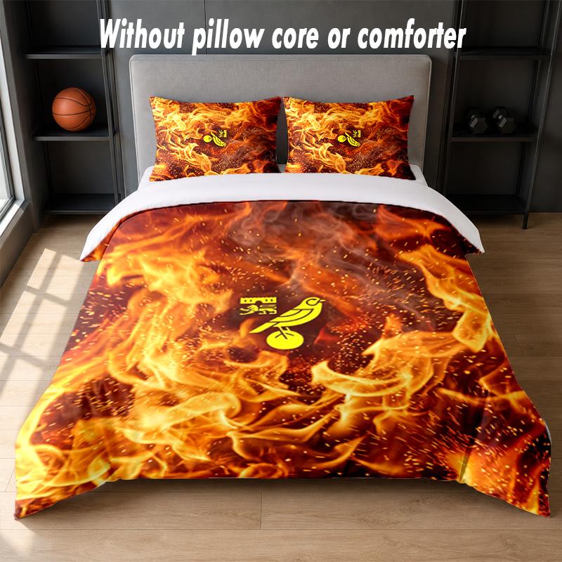 Norwich City Football Design Bed Bedding Set 1 Duvet Cover + 2 Pillowcases Soft Breathable Household Bed Linens