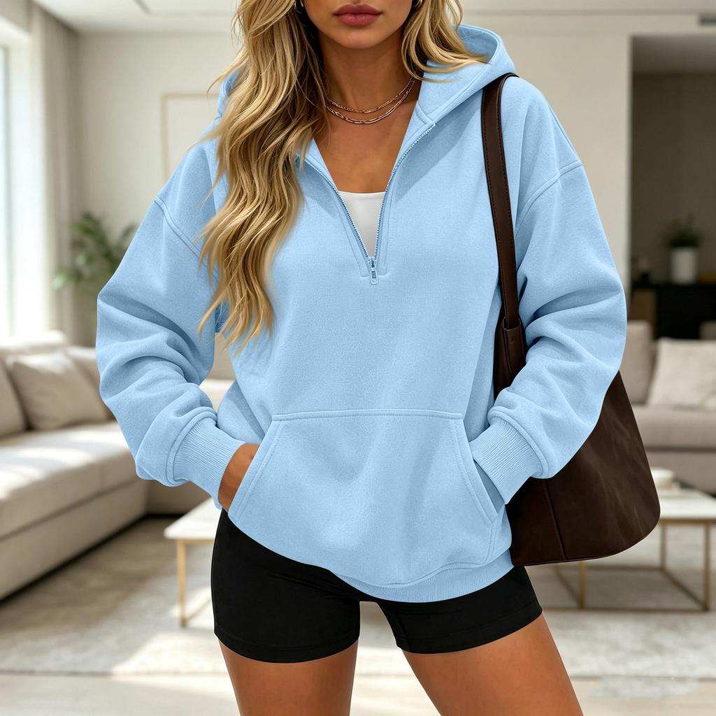 Women's Casual Half Zip Long Sleeve Hooded Sweatshirt for Daily Wear