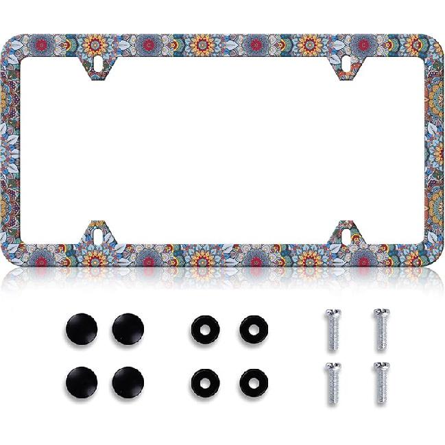 Black Leopard Print License Plate Frame - Leopard Personalise License Plate Holder, Rust-Proof Stainless Steel Waterproof Car Decorative Tag Frames