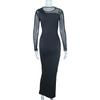European and American Fashion Women's Round Neck Mesh Splicing Long Sleeved Medium To Long Tight Dress